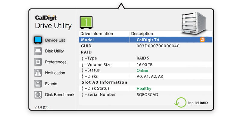 The dedicated drive utility for CalDigit storage devices